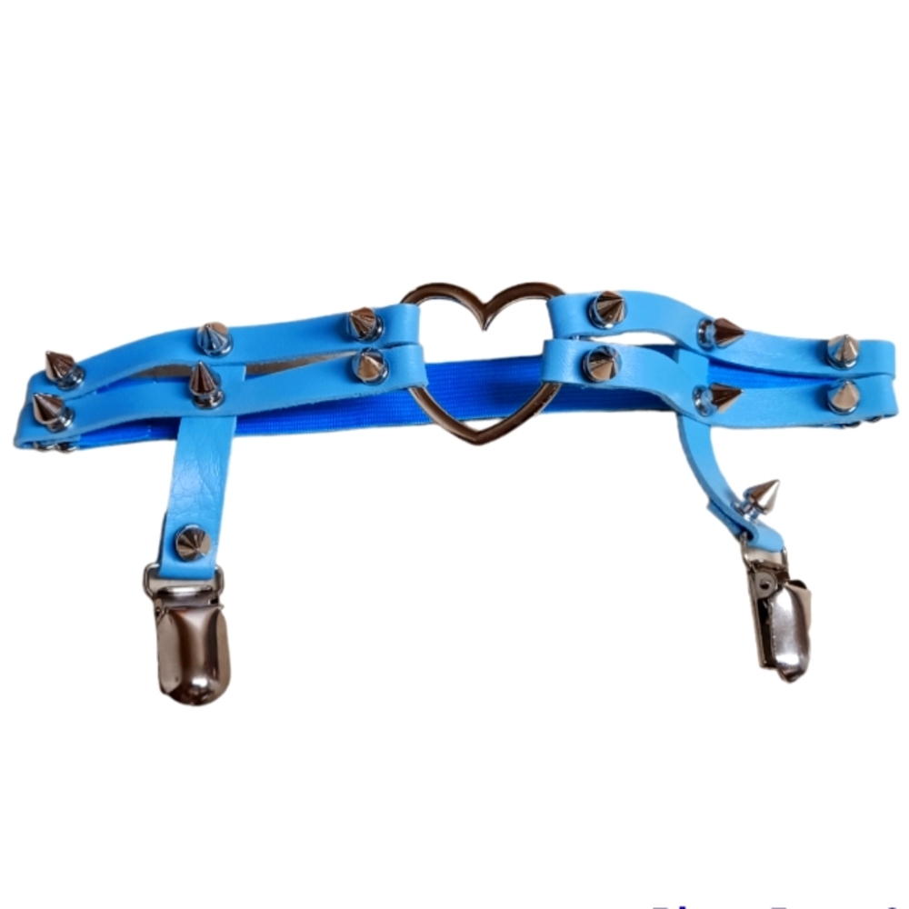 Rave Wonderland Blue Faux Leather Spiked Garter
